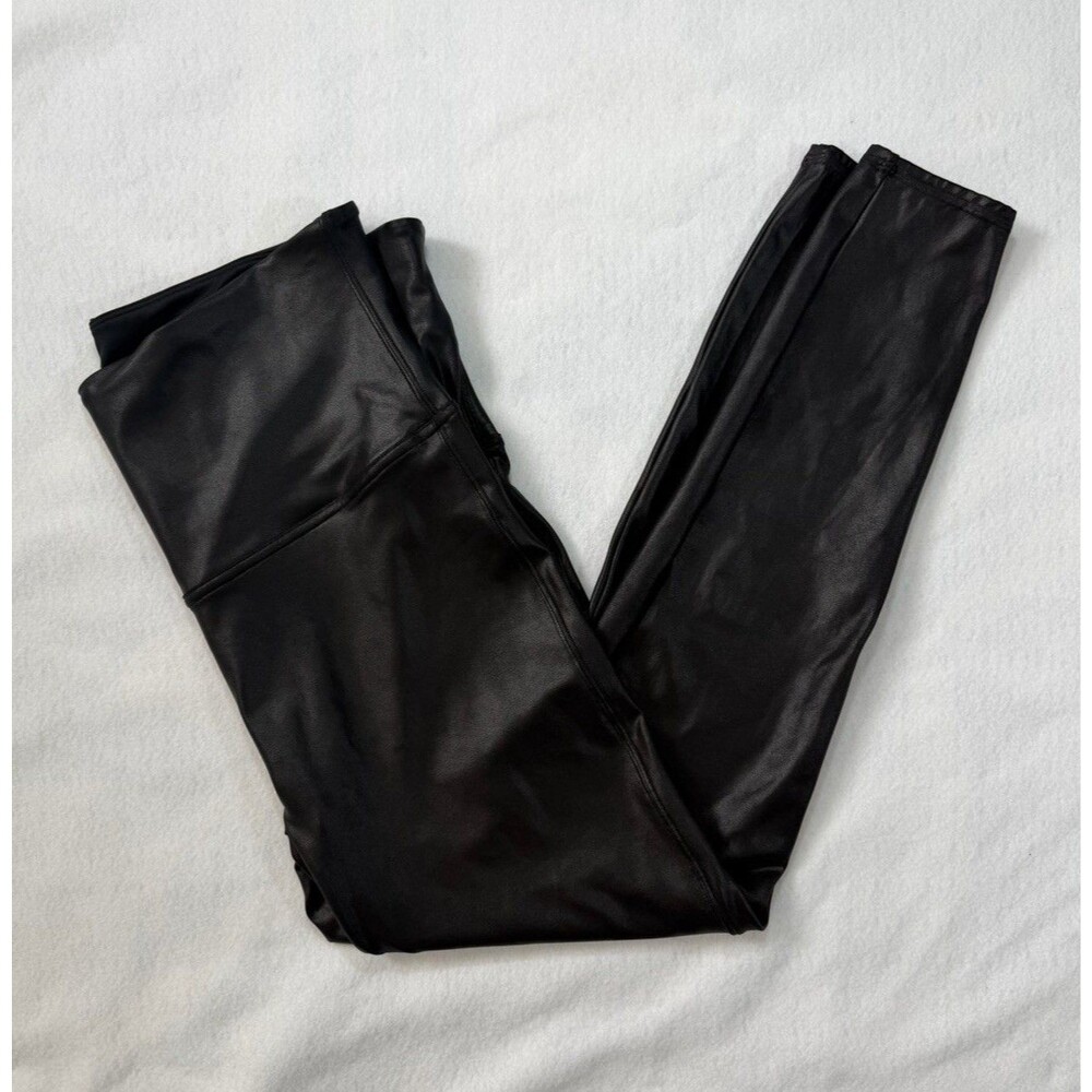 SPANX Womens Faux Leather Metallic Leggings Black High Waisted Plus Size 3X